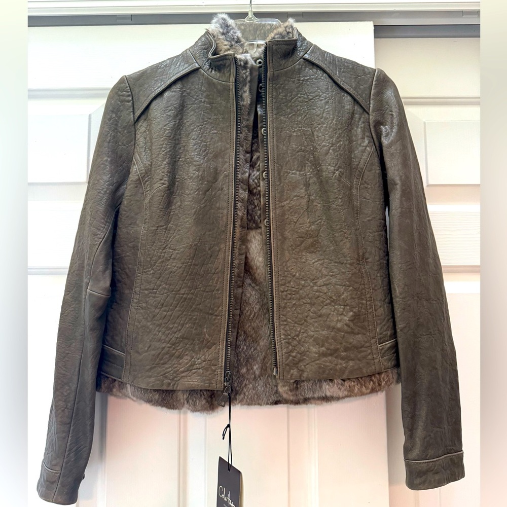 Cole Haan Collection lamb skin jacket with DETACHABLE, real RABBIT FUR vest